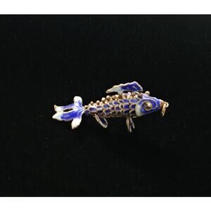 Vintage Koi Fish Cloisonne Articulated Enamel Ornament Pendant Shades of Blue